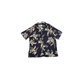 Old Navy Men's XXXL Tall Black Floral Button-Up Short Sleeve Shirt,